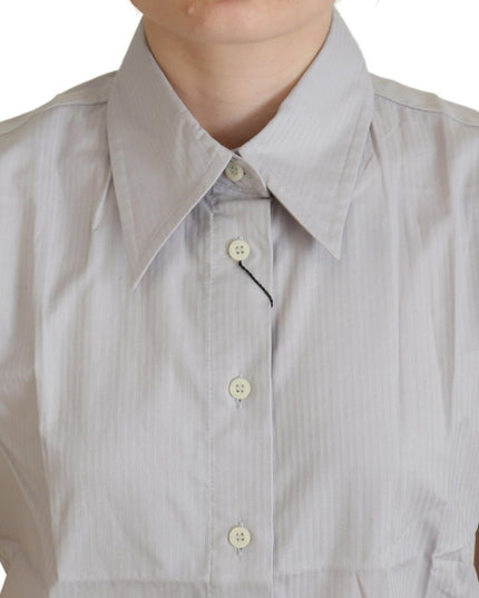 Ferre Light Gray Stripes Cotton Sleeveless Collared Top