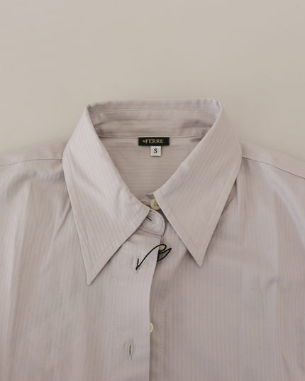 Ferre Light Gray Stripes Cotton Sleeveless Collared Top