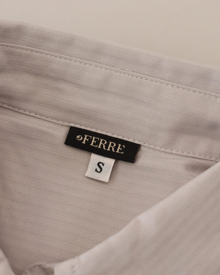 Ferre Light Gray Stripes Cotton Sleeveless Collared Top