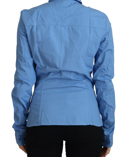 Ferre Blue Cotton Long Sleeves Collared Button Down Top