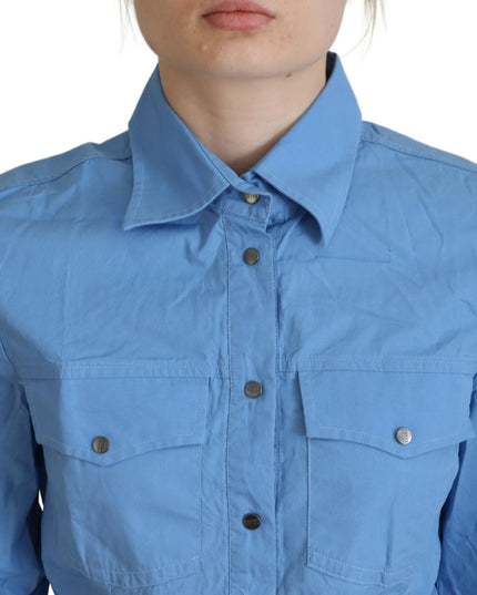 Ferre Blue Cotton Long Sleeves Collared Button Down Top