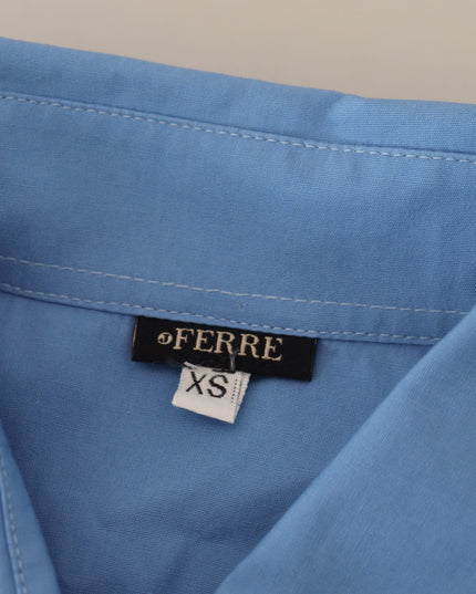 Ferre Blue Cotton Long Sleeves Collared Button Down Top