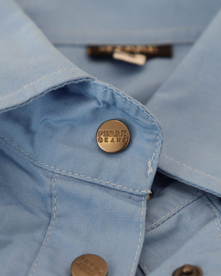 Ferre Blue Cotton Long Sleeves Collared Button Down Top