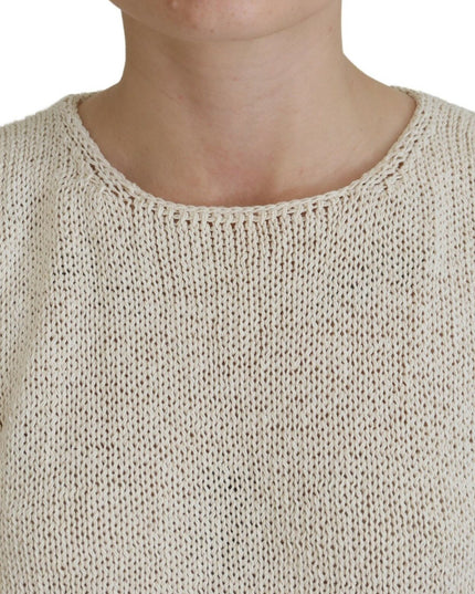 PINK MEMORIES Beige Cotton Blend Sleeveless Round Neck Tank Top