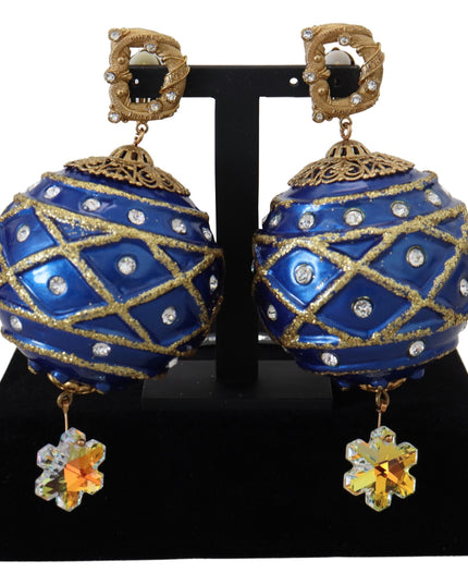 Dolce & Gabbana Gold Brass Blue Dangle Ball Crystal Clip On Earrings