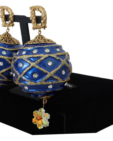 Dolce & Gabbana Gold Brass Blue Dangle Ball Crystal Clip On Earrings