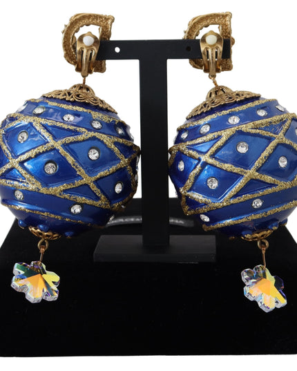 Dolce & Gabbana Gold Brass Blue Dangle Ball Crystal Clip On Earrings