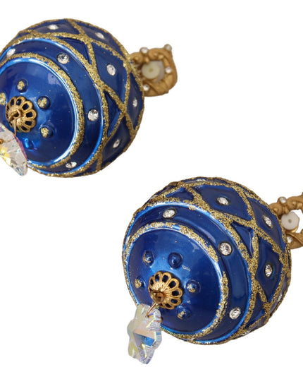Dolce & Gabbana Gold Brass Blue Dangle Ball Crystal Clip On Earrings