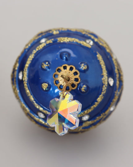 Dolce & Gabbana Gold Brass Blue Dangle Ball Crystal Clip On Earrings