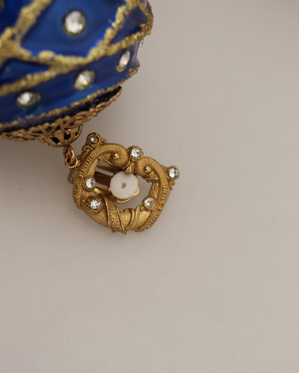Dolce & Gabbana Gold Brass Blue Dangle Ball Crystal Clip On Earrings
