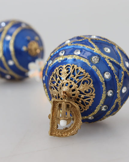 Dolce & Gabbana Gold Brass Blue Dangle Ball Crystal Clip On Earrings