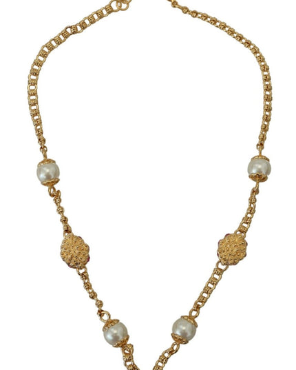 Dolce & Gabbana Gold Tone Floral Crystals Pink Embellished Necklace
