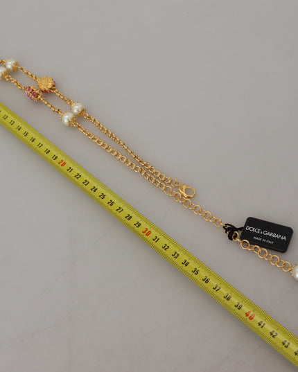 Dolce & Gabbana Gold Tone Floral Crystals Pink Embellished Necklace