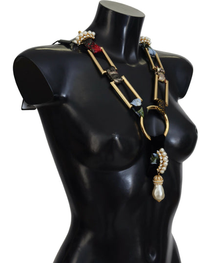 Dolce & Gabbana Gold Brass Sicily Crystal Robe Statement Necklace