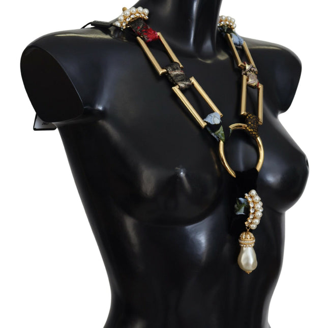 Dolce & Gabbana Gold Brass Sicily Crystal Robe Statement Necklace