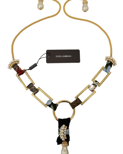 Dolce & Gabbana Gold Brass Sicily Crystal Robe Statement Necklace