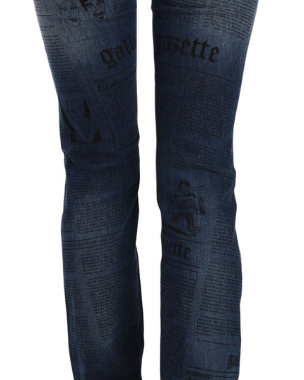 John Galliano Blue Newspaper Print Low Waist Skinny Denim Pants