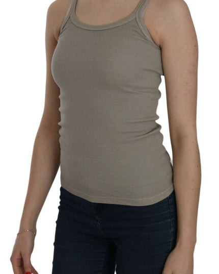 PINK MEMORIES Beige Sleeveless Spaghetti Strap Tank Blouse