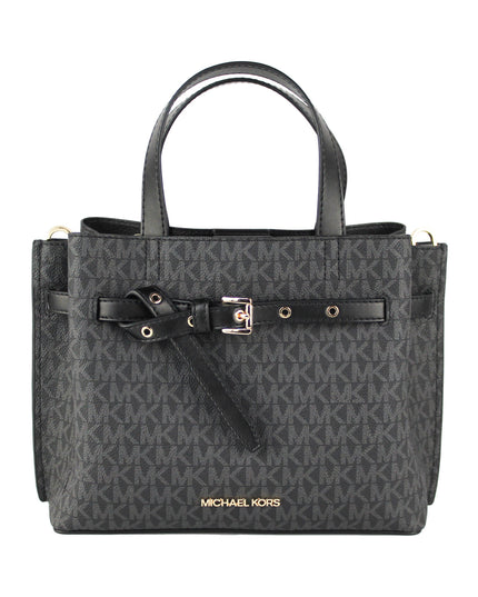 Michael Kors Emilia Small Black Signature PVC Satchel Crossbody Handbag Purse