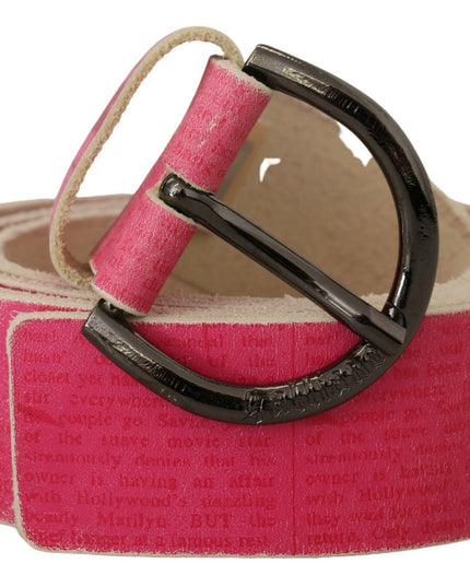 John Galliano Pink Leather Letter Logo Round Buckle Waist Belt