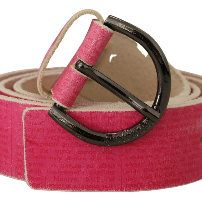 John Galliano Pink Leather Letter Logo Round Buckle Waist Belt