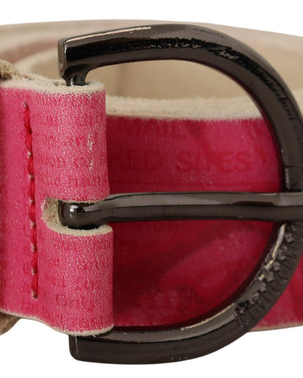 John Galliano Pink Leather Letter Logo Round Buckle Waist Belt