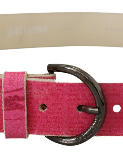 John Galliano Pink Leather Letter Logo Round Buckle Waist Belt