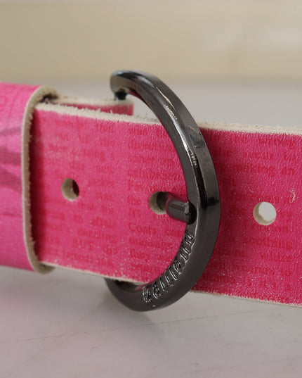 John Galliano Pink Leather Letter Logo Round Buckle Waist Belt