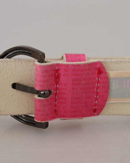 John Galliano Pink Leather Letter Logo Round Buckle Waist Belt