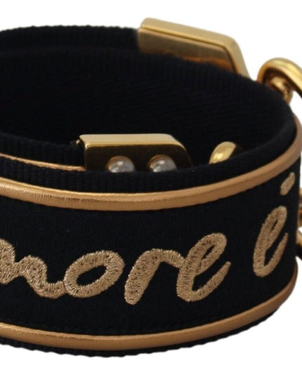 Dolce & Gabbana Black Gold Logo Print Brass Bag Shoulder Strap