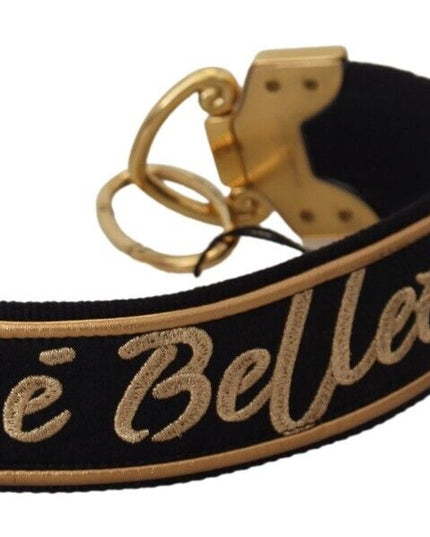 Dolce & Gabbana Black Gold Logo Print Brass Bag Shoulder Strap