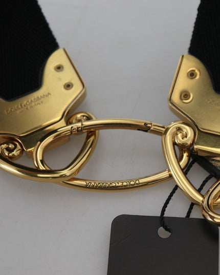 Dolce & Gabbana Black Gold Logo Print Brass Bag Shoulder Strap