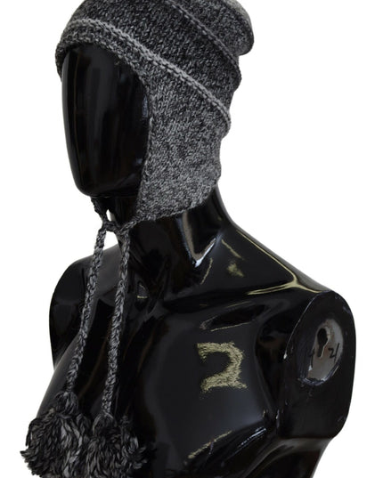Dolce & Gabbana Gray Warm Fleece Ear Flaps Knit Beanie Hat