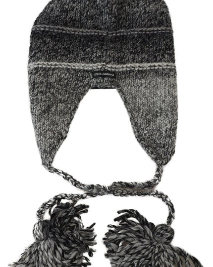 Dolce & Gabbana Gray Warm Fleece Ear Flaps Knit Beanie Hat