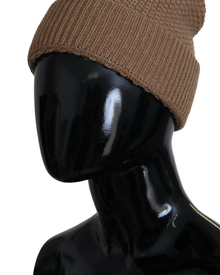 Dolce & Gabbana Brown Solid Knitted Fur Ball Winter Beanie Hat