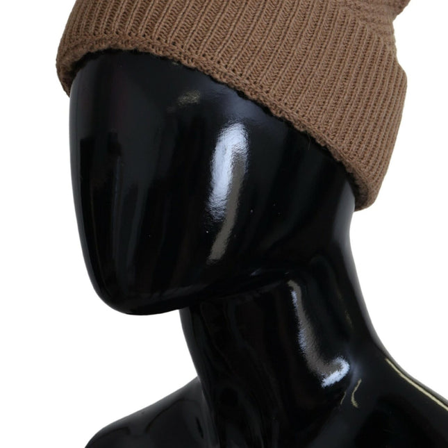 Dolce & Gabbana Brown Solid Knitted Fur Ball Winter Beanie Hat