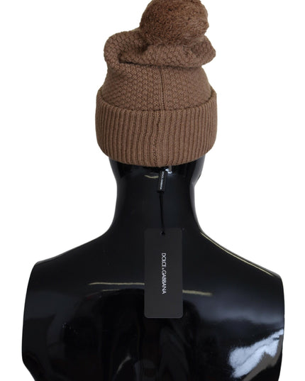 Dolce & Gabbana Brown Solid Knitted Fur Ball Winter Beanie Hat