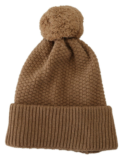 Dolce & Gabbana Brown Solid Knitted Fur Ball Winter Beanie Hat