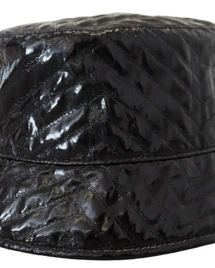 Dolce & Gabbana Black Quilted Faux Leather Women Bucket Cap Hat