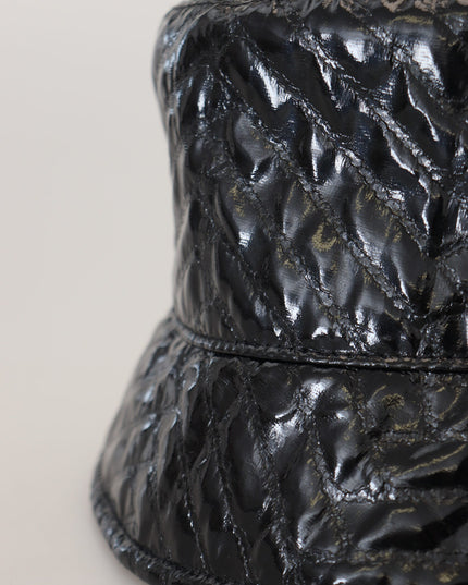 Dolce & Gabbana Black Quilted Faux Leather Women Bucket Cap Hat