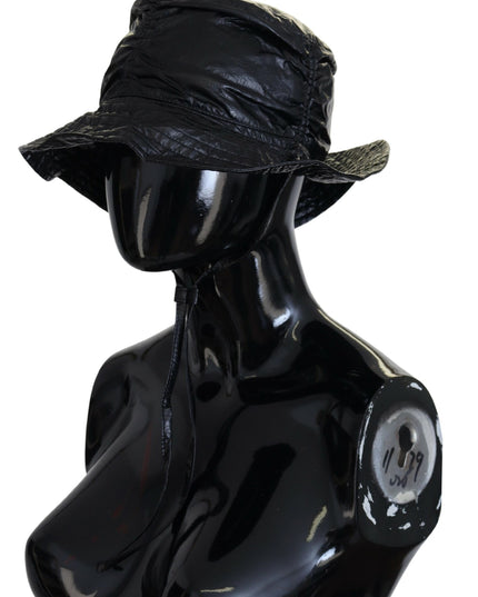 Dolce & Gabbana Black Quilted Faux Leather Women Bucket Cap Hat