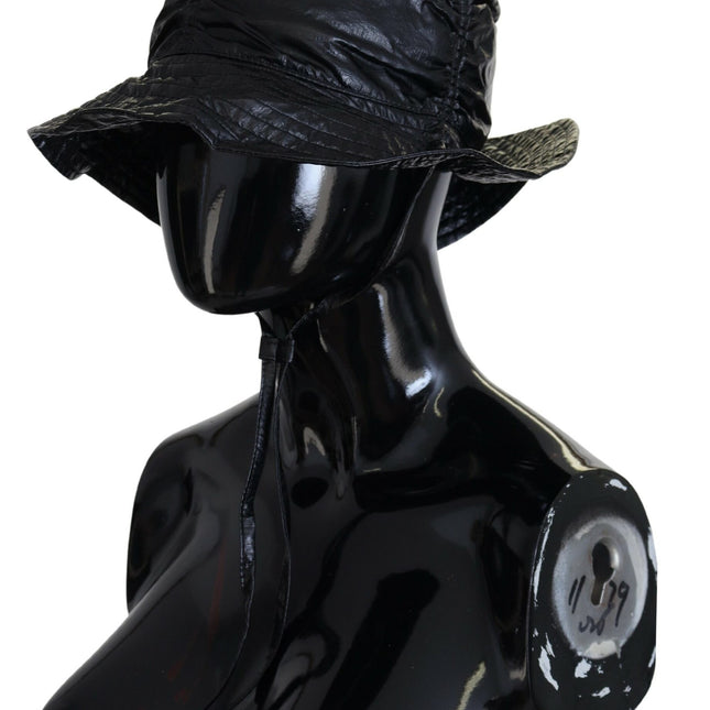 Dolce & Gabbana Black Quilted Faux Leather Women Bucket Cap Hat