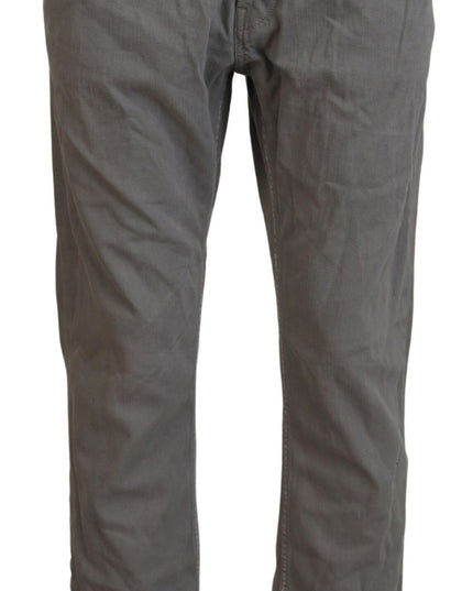 Acht Gray Cotton Straight Fit Folded Hem Casual Denim Jeans