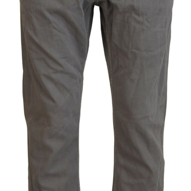 Acht Gray Cotton Straight Fit Folded Hem Casual Denim Jeans