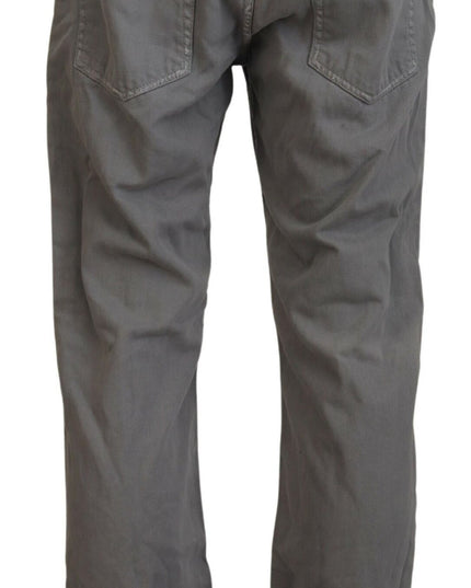 Acht Gray Cotton Straight Fit Folded Hem Casual Denim Jeans