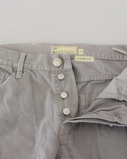 Acht Gray Cotton Straight Fit Folded Hem Casual Denim Jeans