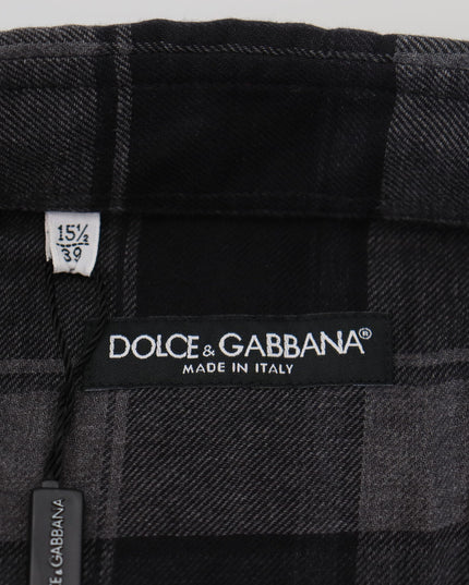 Dolce & Gabbana Black Gray Check Men Long Sleeves Shirt