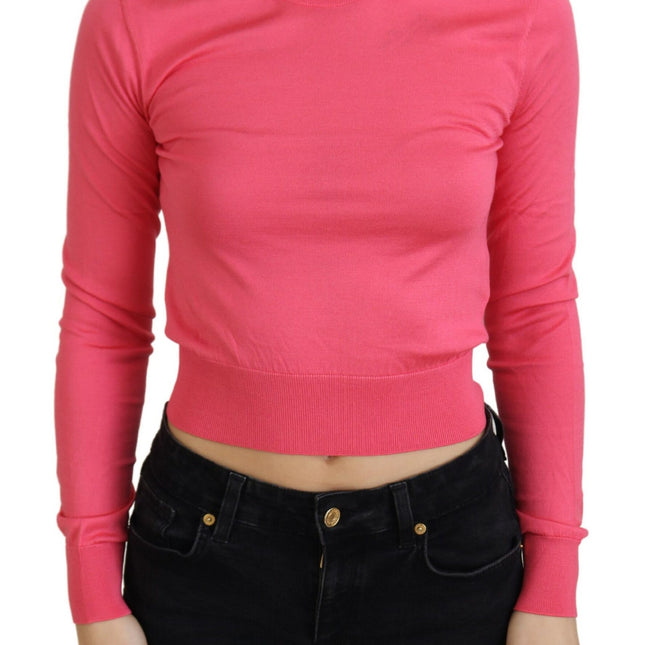 Dolce & Gabbana Pink Silk Cropped Crewneck Pullover Sweater