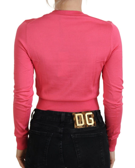 Dolce & Gabbana Pink Silk Cropped Crewneck Pullover Sweater