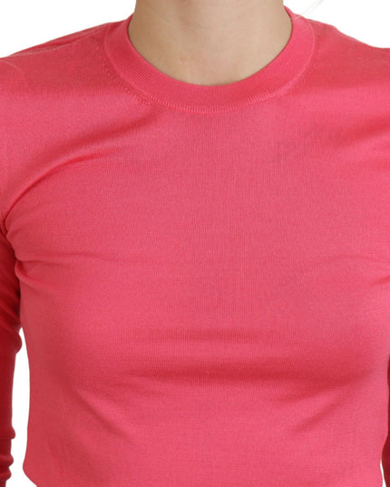 Dolce & Gabbana Pink Silk Cropped Crewneck Pullover Sweater